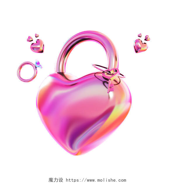 3D立体粉色爱心情人节爱心霓虹PNG素材C4D